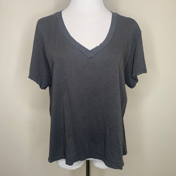 Velvet Gray V Neck Slub Cotton T Shirt Sz Medium - Picture 1 of 13